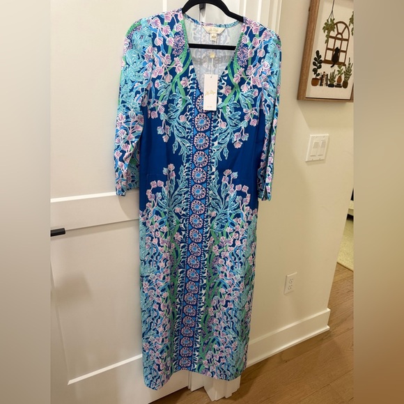 NWT Lilly Pulitzer Noland Maxi Dress Seacret Escape Engineered Woven Maxi Dress - Picture 4 of 13